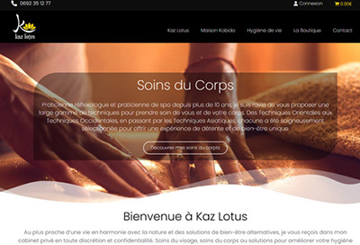 Site e-commerce réalisé à La Réunion – Kaz Lotus Facialiste Exemple Création site internet Réunion – Kaz Lotus Facialiste